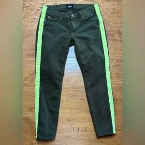 Hudson Lou Lou Tuxedo Skinny Jeans Green Neon Stripe Size 25